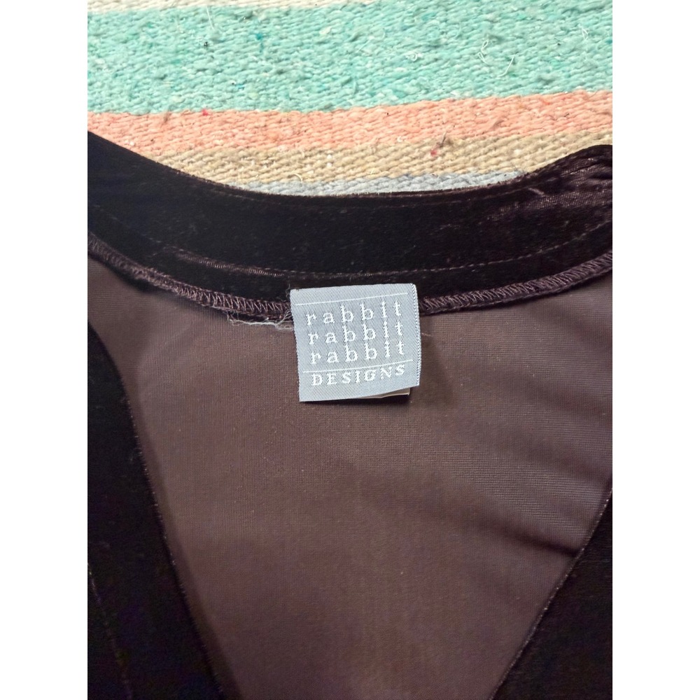 Vintage Rabbit Rabbit Rabbit Designs Brown Velour Cardigan Petite Y2K One Button - Picture 3 of 6